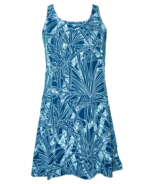 Palm Etch A-Line Short Hawaiian Dress Back Cutout