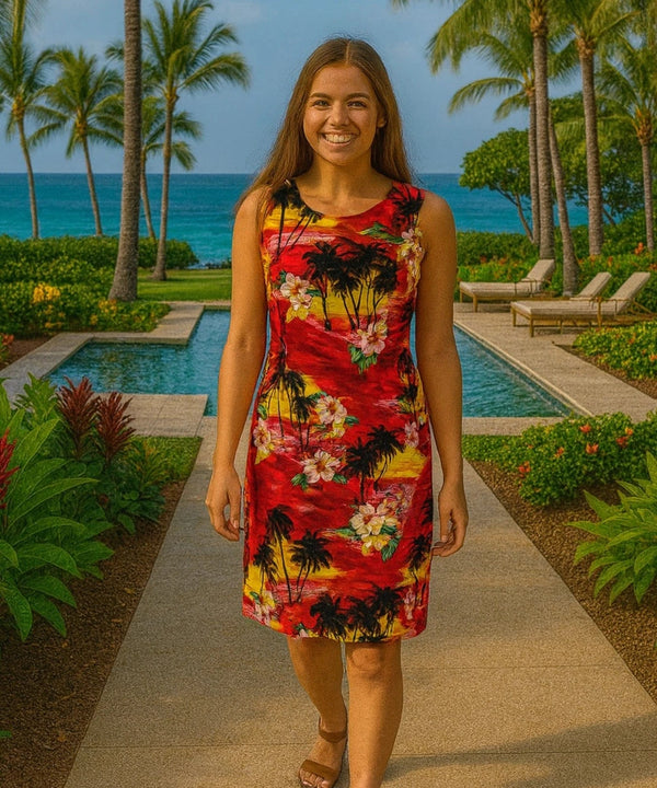 Hawaiian Short Island Sunset Tank Sleeveless Dress