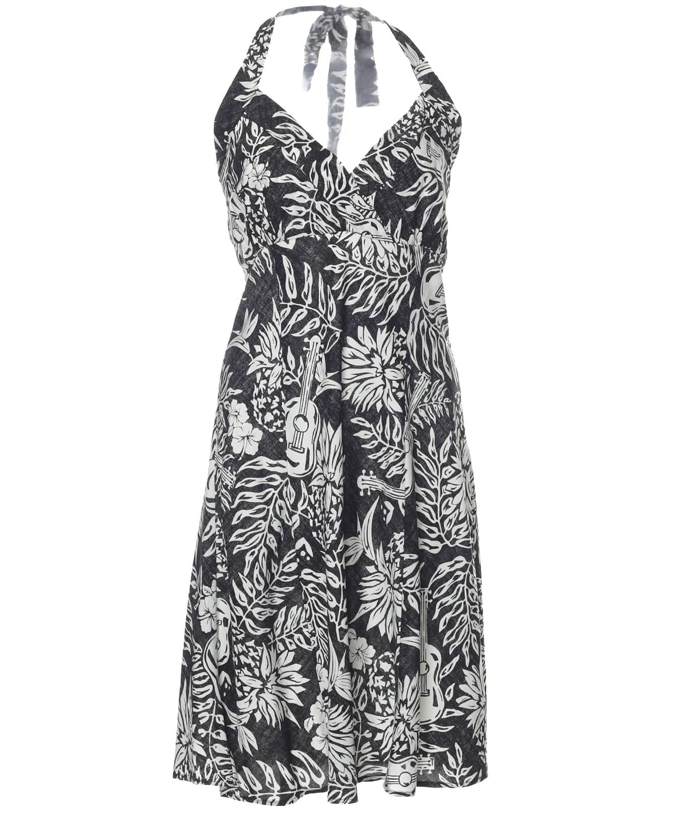 Short Halter Hawaiian Dress Empire Makaha Black / S Short Halter Hawaiian Dress Empire Makaha Black / S