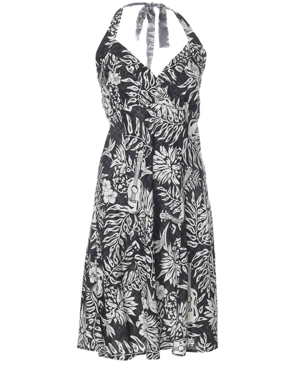 Short Halter Hawaiian Dress Empire Makaha Black