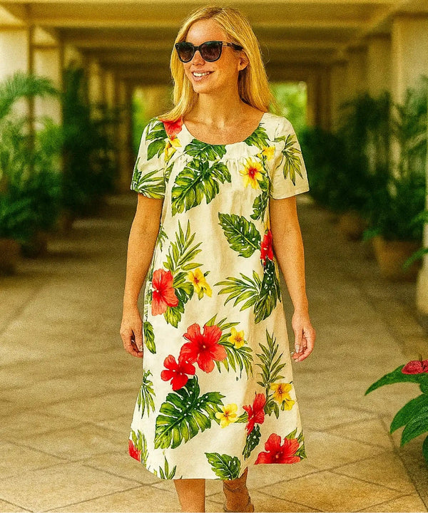 Puunene Pull Over Short Muumuu Dress Beige