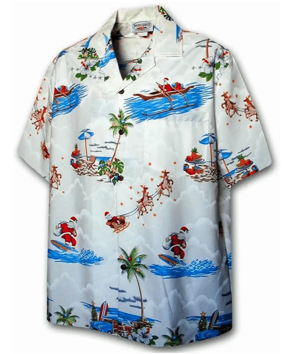 Men's Classic Hawaiian Christmas Santa Shirt White