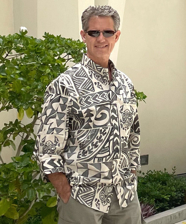 3/4 Sleeves Hawaiian Shirt Tribal Honu Beige