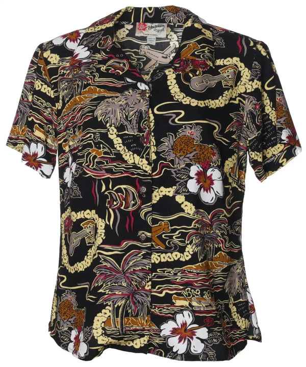 Vintage Scenic Hawaiian Camp Women's Shirt Black