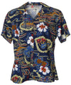 Vintage Scenic Hawaiian Camp Women's Shirt Navy