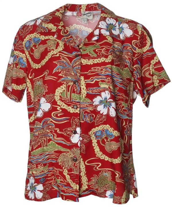 Vintage Scenic Hawaiian Camp Women's Shirt Red