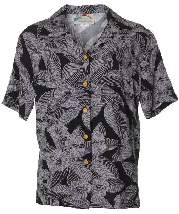 Camp Women's Hawaiian Shirt Hibiscus Twilight Black