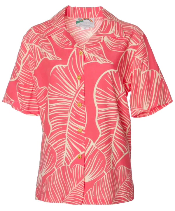 Camp Women's Hawaiian Shirt Taro Leaf Coral