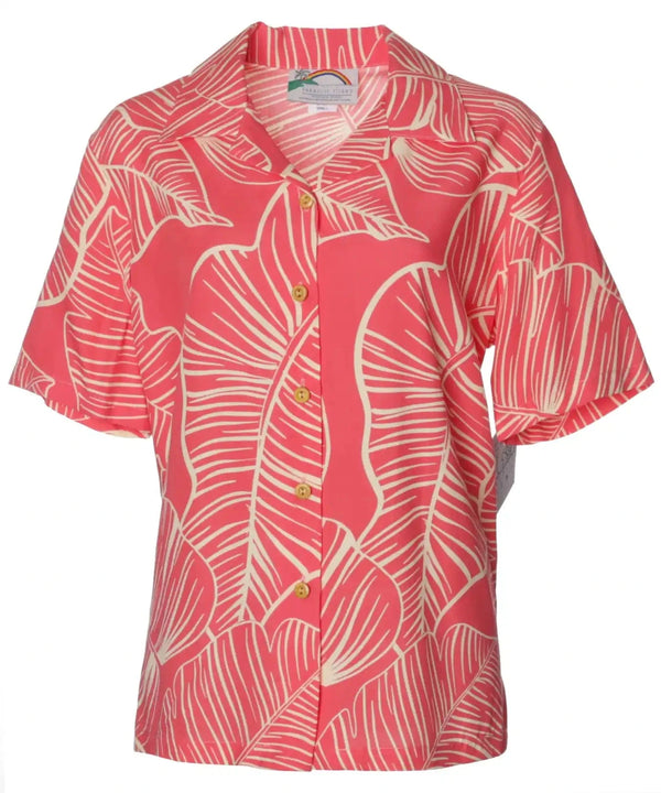 Camp Women's Hawaiian Shirt Taro Leaf Coral