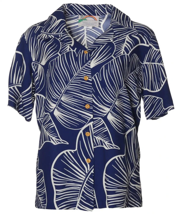 Camp Women's Hawaiian Shirt Taro Leaf Navy
