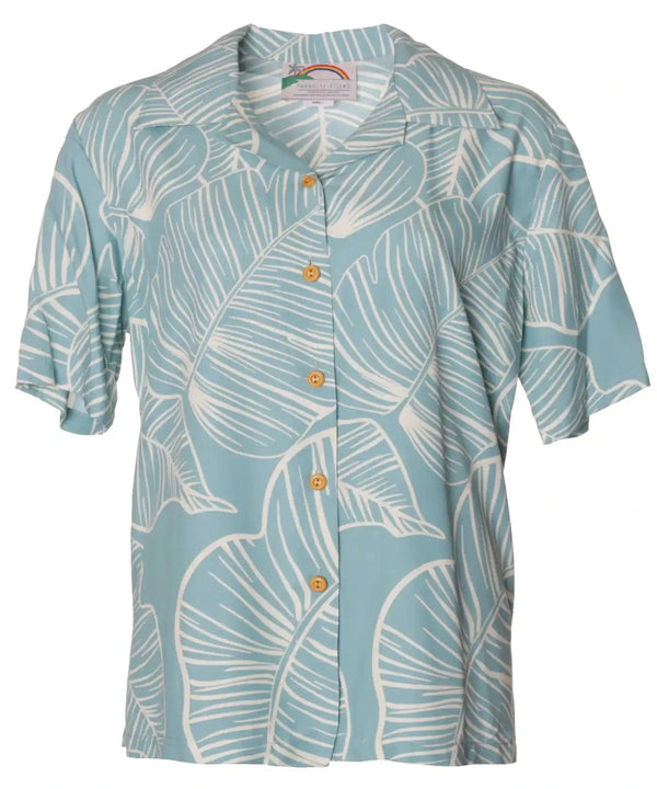 Camp Women's Hawaiian Shirt Taro Leaf Sky Blue