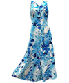 Watercolor Hibiscus Maxi Long Cocktail Dress Blue