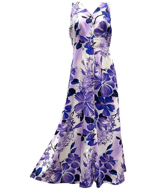 Watercolor Hibiscus Maxi Long Cocktail Dress Purple