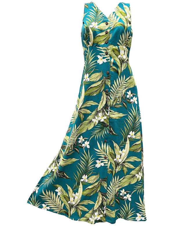 White Ginger Maxi Long Cocktail Hawaiian Dress Jade