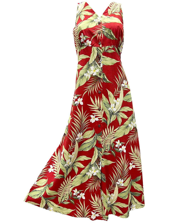 White Ginger Maxi Long Cocktail Hawaiian Dress Red
