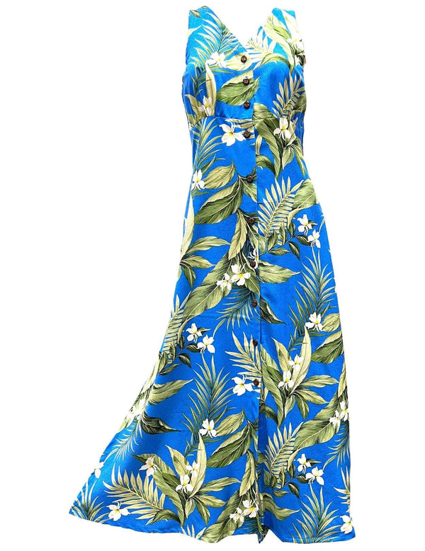 White Ginger Maxi Long Cocktail Hawaiian Dress Royal