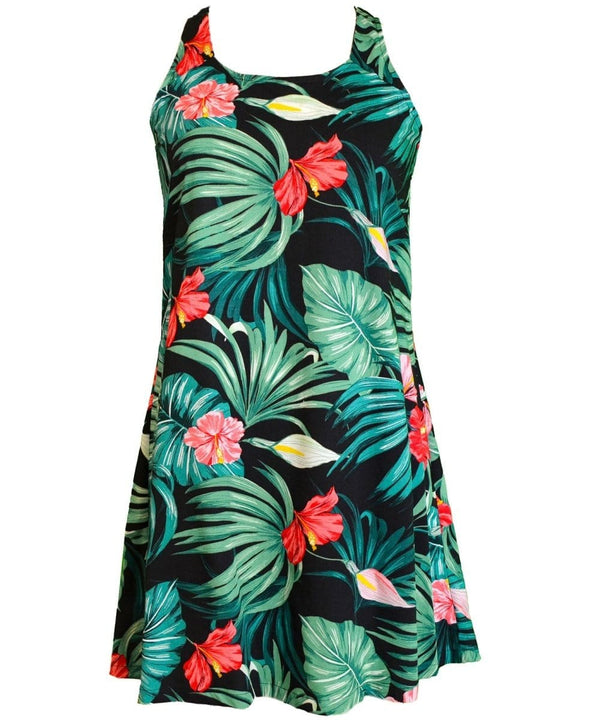 A-Line Back Cutout Hawaiian Dress Lehua Black