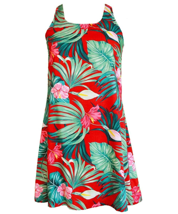 A-Line Back Cutout Hawaiian Dress Lehua Red