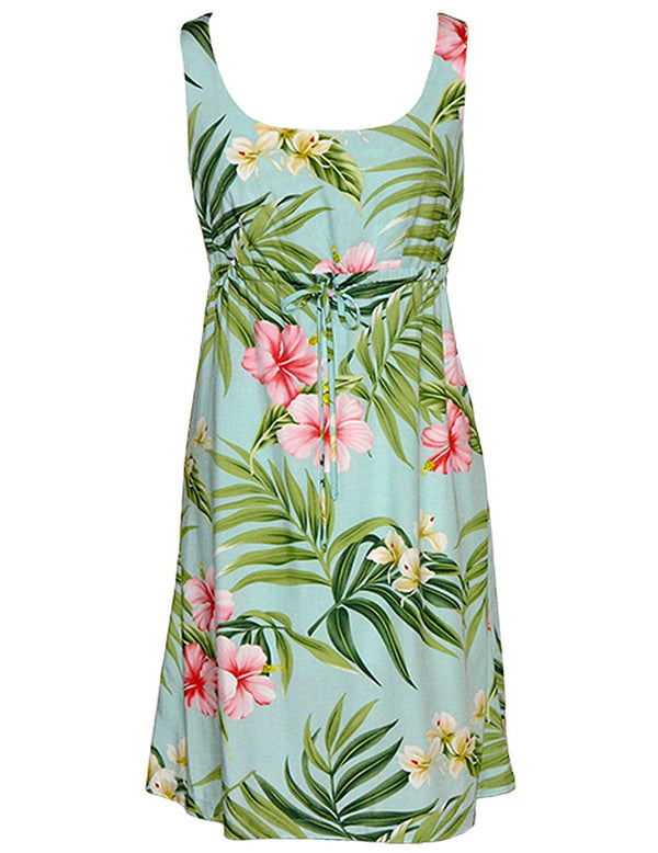 Nalani Short Front Tie Adjustable Rayon Hawaiian Dress Aqua