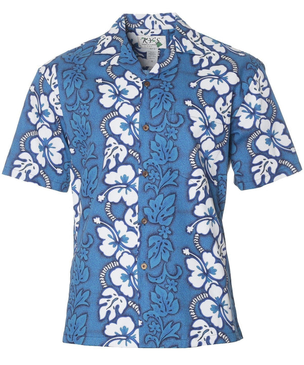 Aloha Island Shirt Hibiscus Leis Blue