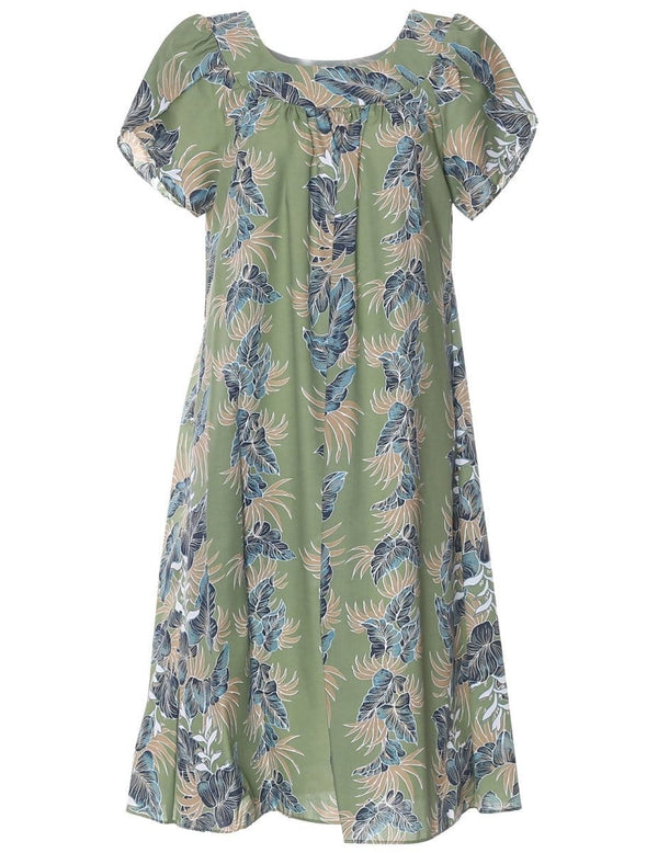Aloha Lei Pull Over Muumuu Dress Green