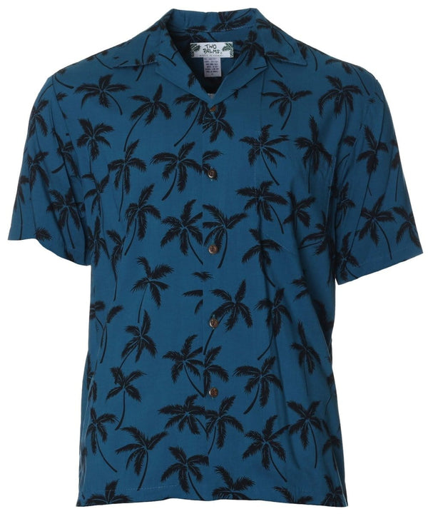 Aloha Palms Rayon Shirt for Men Blue Two Palms