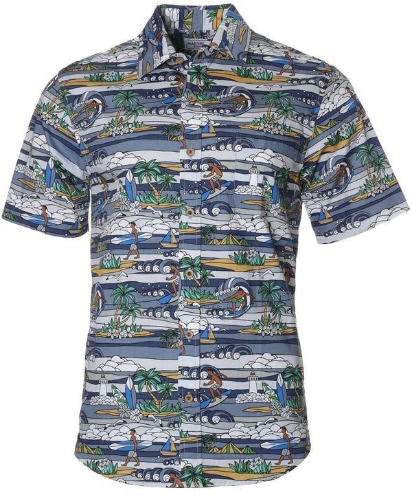 Aloha Shirt Button Up Surf Abstract Blue