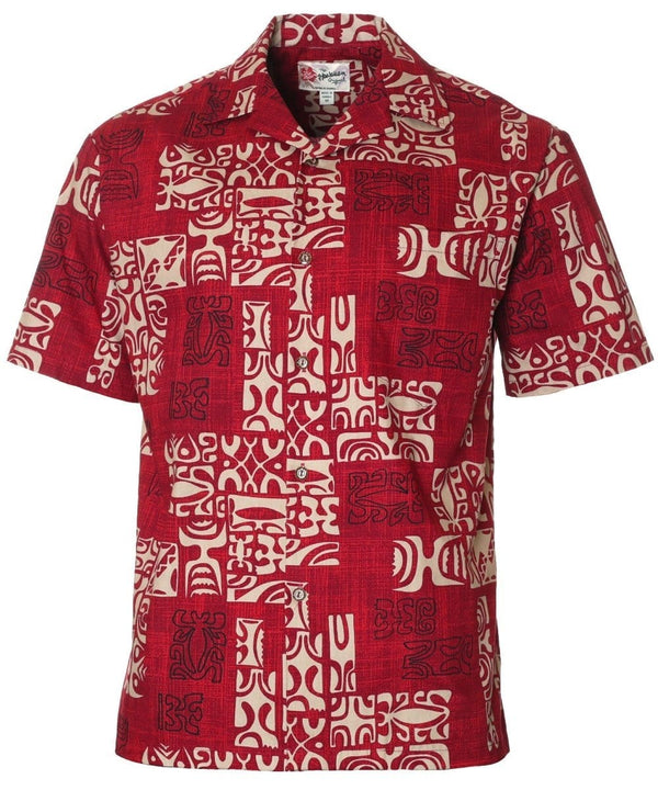Aloha Shirt Island Petroglyphs Burgundy