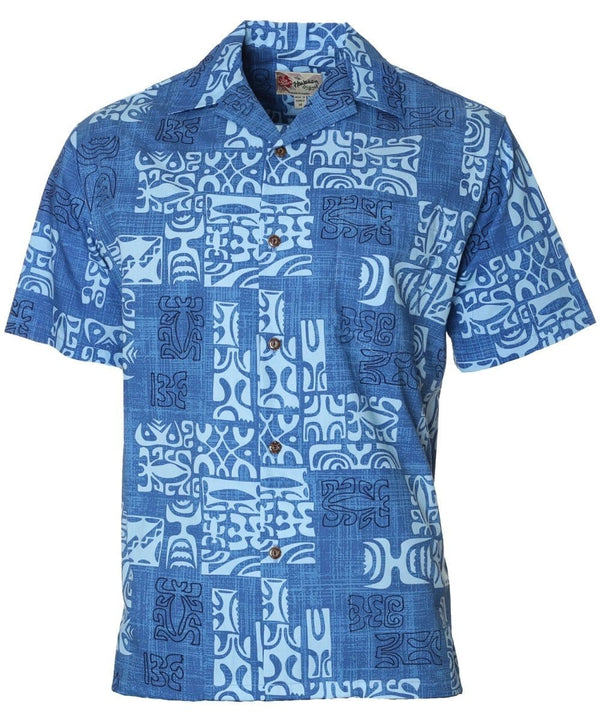 Aloha Shirt Island Petroglyphs Blue
