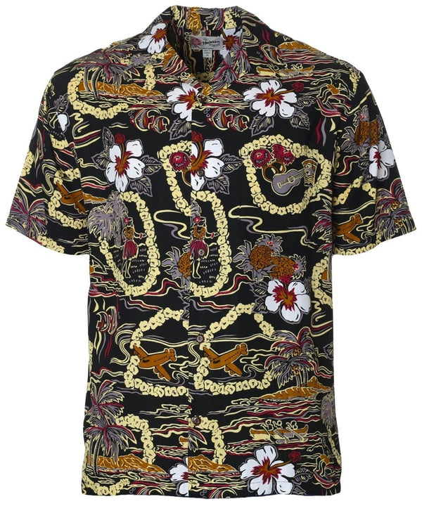 Aloha Shirt Vintage Scenic Hawaii Black Hilo Hattie