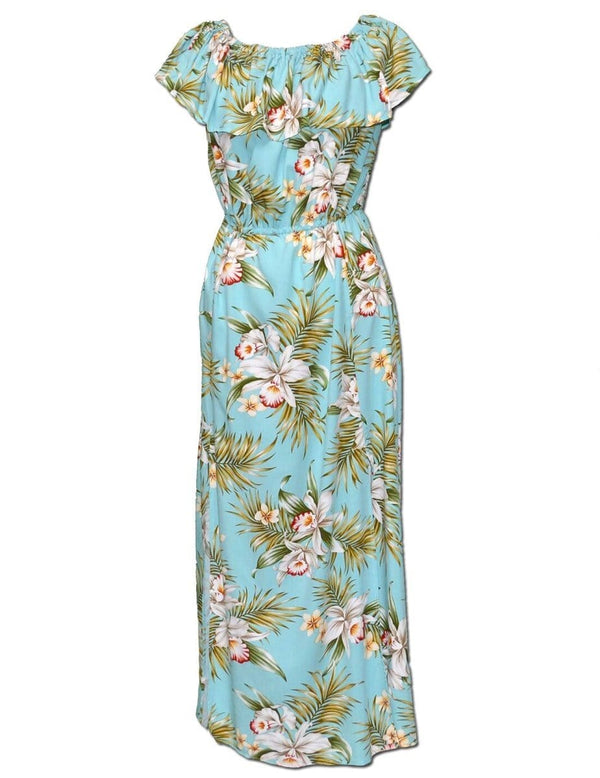 Ankle Length Dress Off Shoulder Classic Orchids Aqua