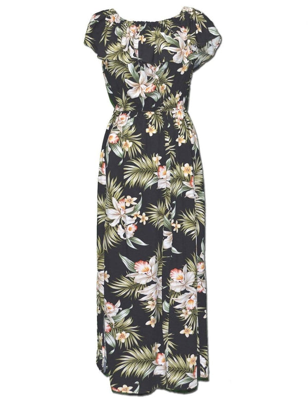 Ankle Length Dress Off Shoulder Classic Orchids Black