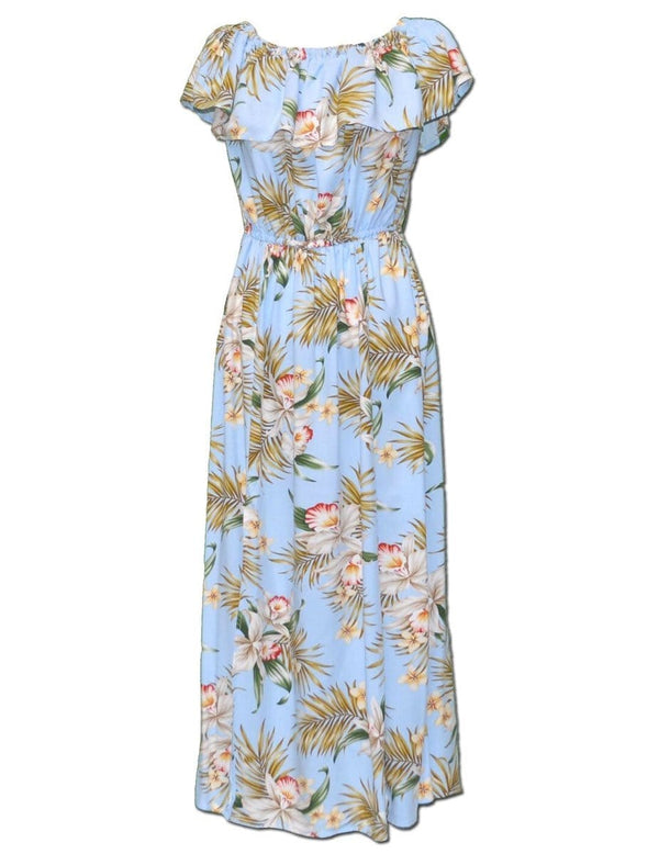 Ankle Length Dress Off Shoulder Classic Orchids Sky Blue