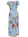 Ankle Length Dress Off Shoulder Waipio Hibiscus Blue
