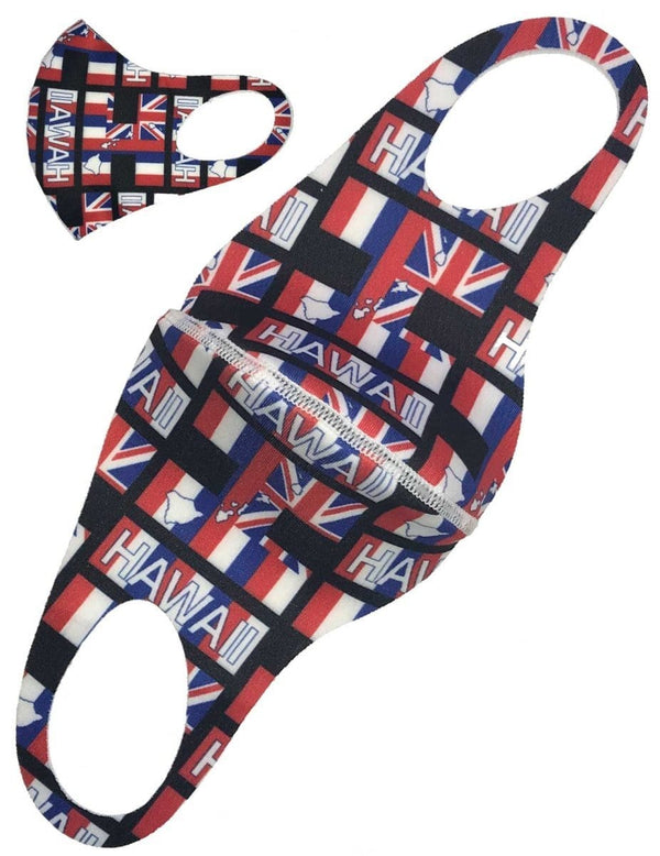 Antibacterial Stretchable Fashion Face Mask Hawaiian Flag Black