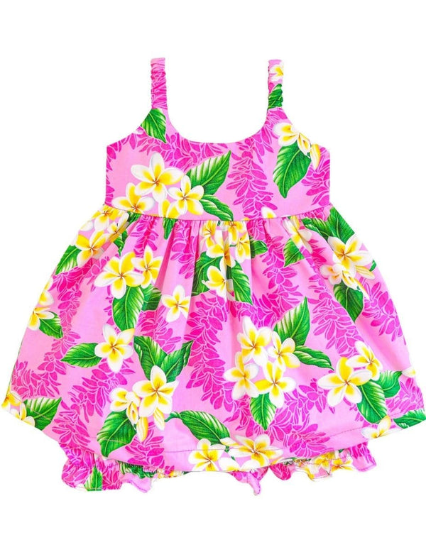 Baby Girl Bungee Dress Set Cute Mini Plumeria Leis Pink