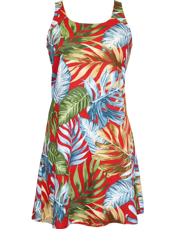 Hoike A-Line Back Cutout Hawaiian Dress Burgundy