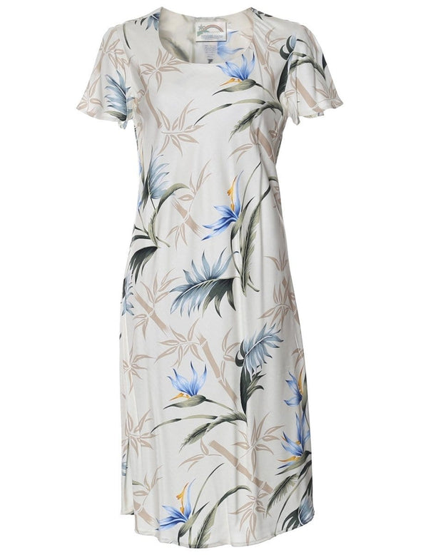 Bamboo Paradise A-Line Dress with Cap Sleeves Cream