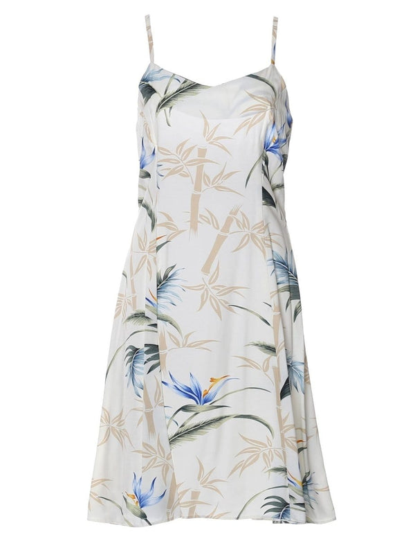 Bamboo Paradise Spaghetti Strap Hawaiian Dress in Cream Cream