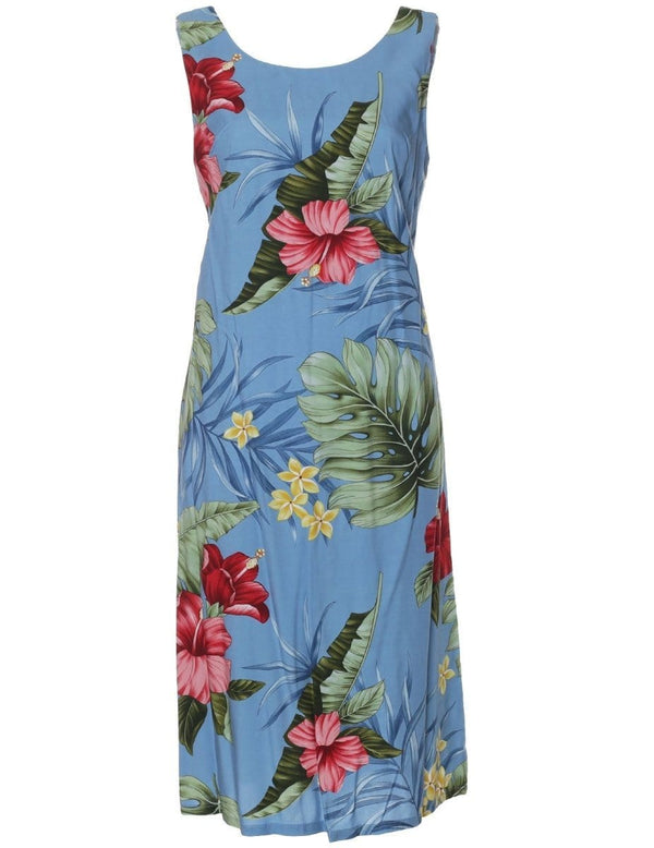 Bias Sleeveless Knee Length Dress Waipio Hibiscus Blue KY
