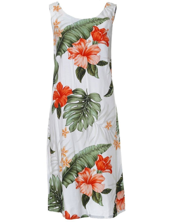 Bias Sleeveless Knee Length Dress Waipio Hibiscus White KY