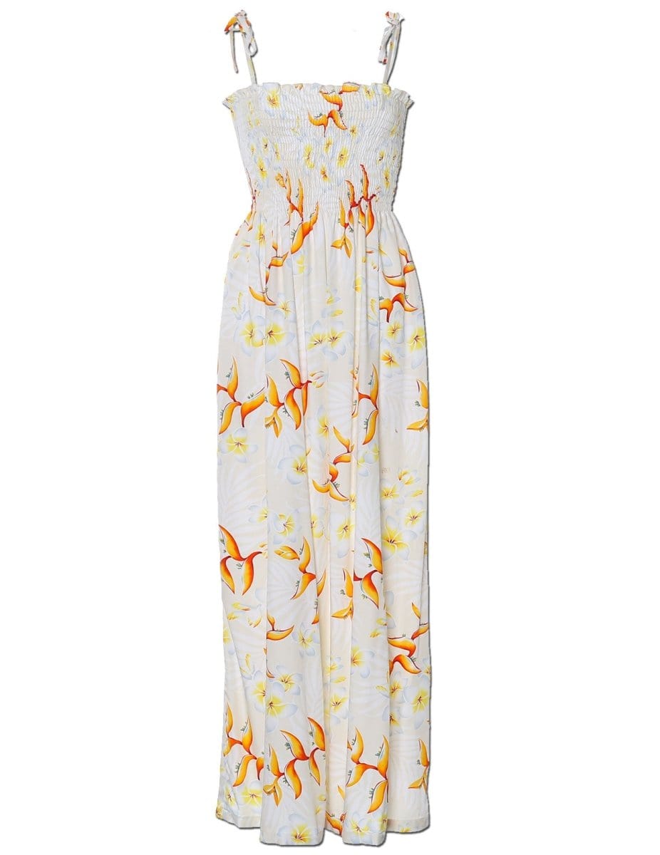 Bird of Plumeria Long Maxi Smock Dress Bird of Plumeria Long Maxi Smock Dress