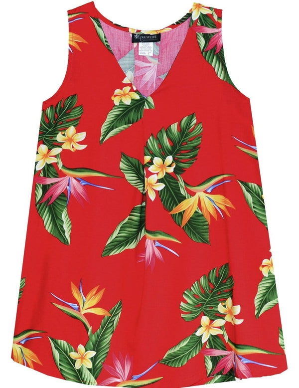 Birds of Paradise Inverted Pleat Top with V-Neck Red