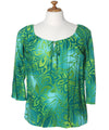 Tribal Tiare Peasant Blouse Top 3/4 Sleeve Green