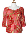 Tribal Tiare Peasant Blouse Top 3/4 Sleeve Red