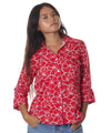 Women's Aloha Shirt Blouse 3/4 Sleeves Hibiscus Red