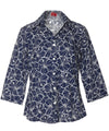 Women's Aloha Shirt Blouse 3/4 Sleeves Hibiscus Navy