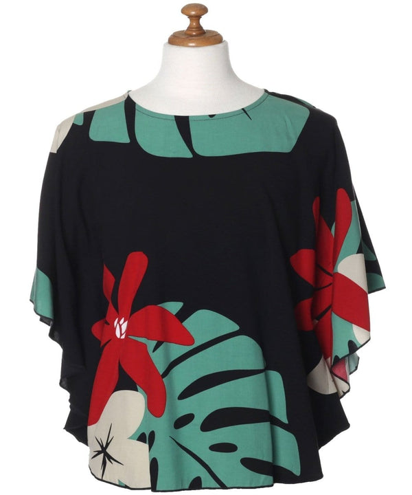 Blouse Caftan Poncho Tunic Tiare Monstera Black