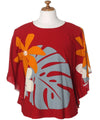 Blouse Caftan Poncho Tunic Tiare Monstera Red
