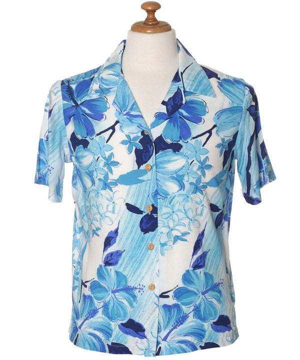 Camp Women's Aloha Shirt Watercolor Hibiscus Blue